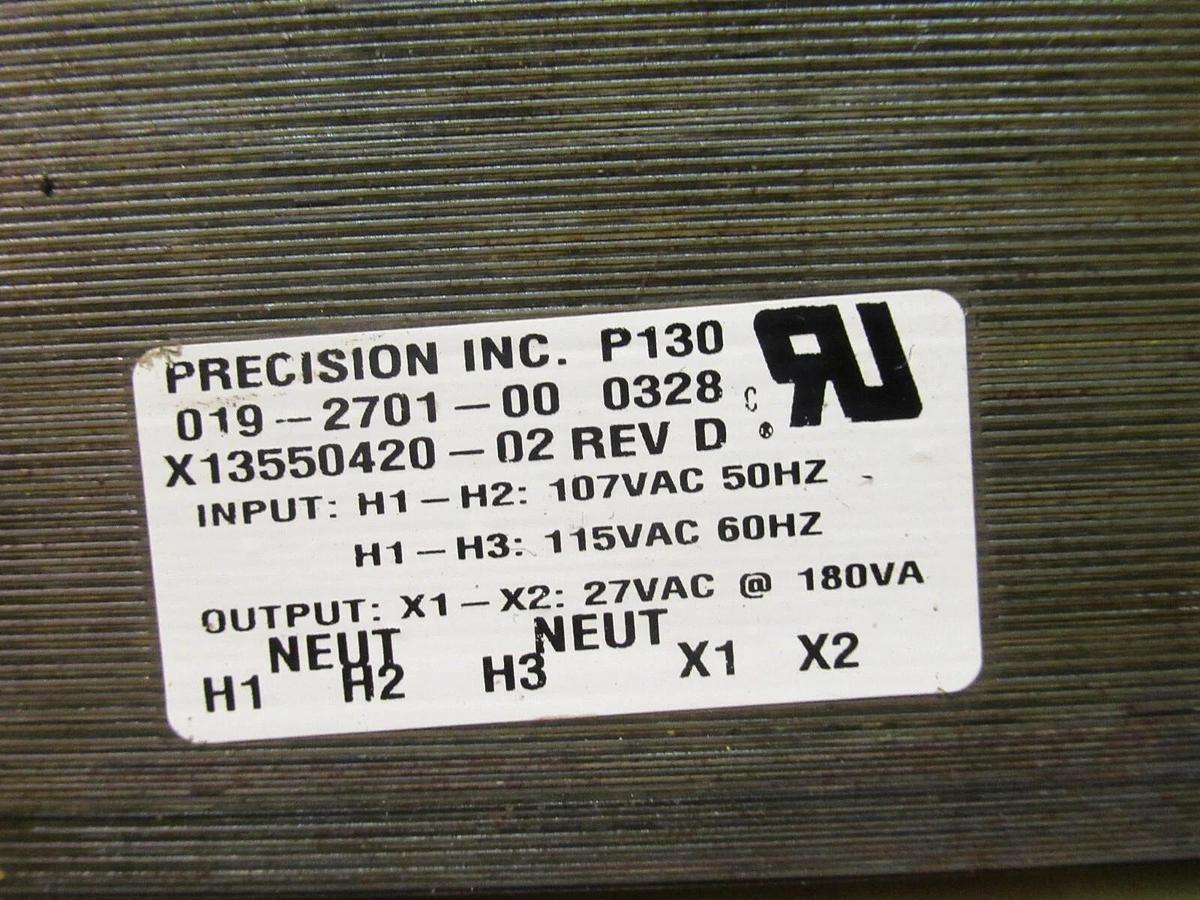 Used PRECISION INC. 019-2701-00 CONTROL TRANSFORMER X13550420-02 115 VAC PRI TO 27 V