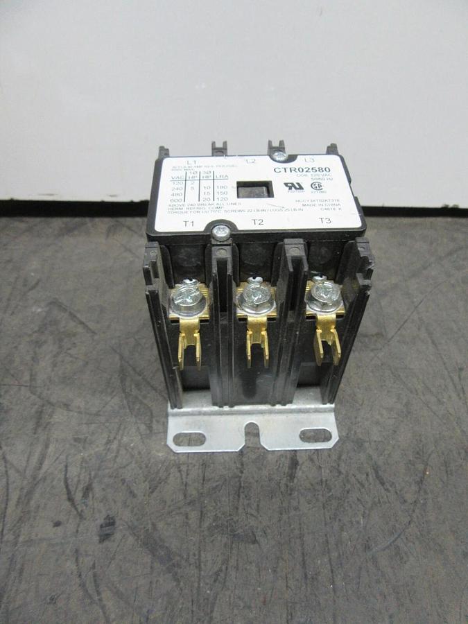 Used TRANE CONTACTOR CTR02580 30 AMP 600 VAC 3-PHASE 20 HP COIL: 120 VOLT