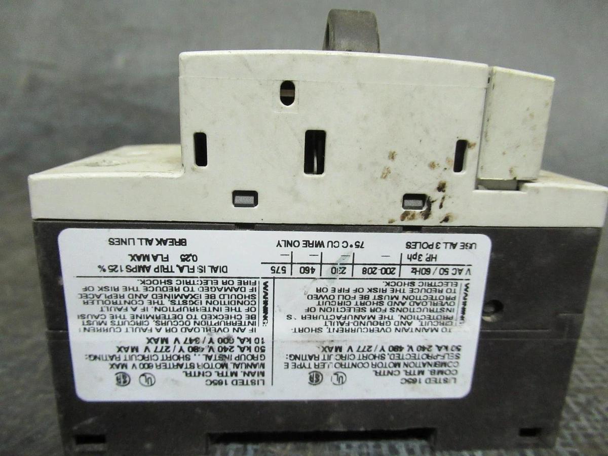 Used SIEMENS MANUAL MOTOR START 3RV1011-0CA15 600V 0.25A **WARRANTY INCLUDED**