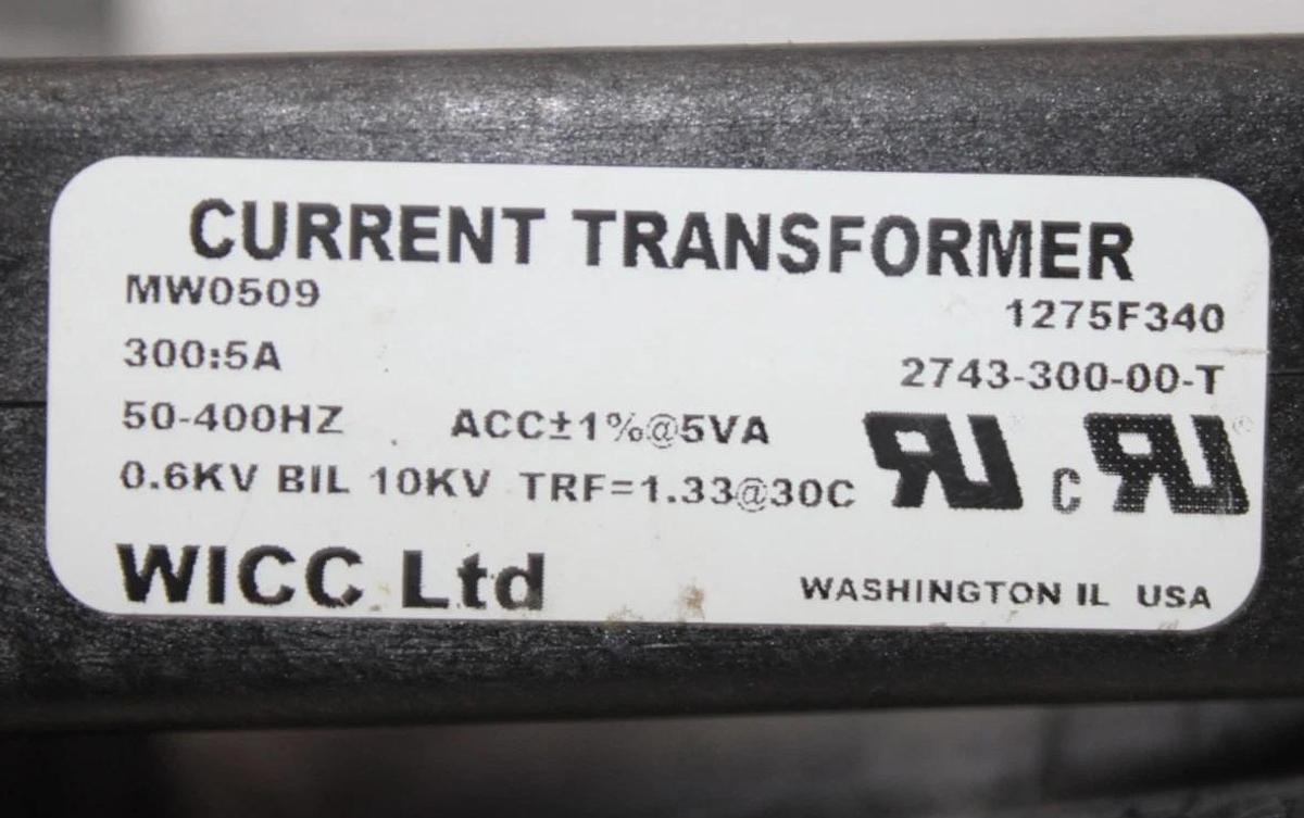 Used WICC CURRENT TRANSFORMER MW0509 300:5 A 50-400 HZ 2743-300-00-T