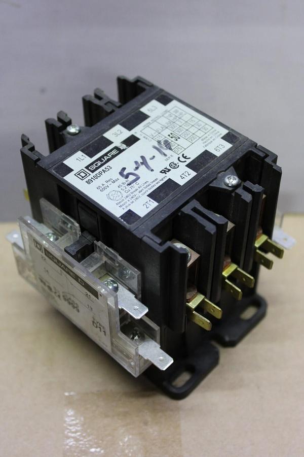 Used SQUARE D CONTACTOR 8910DPA53 50 AMP 600 VAC 30 HP COIL: 24 VOLT
