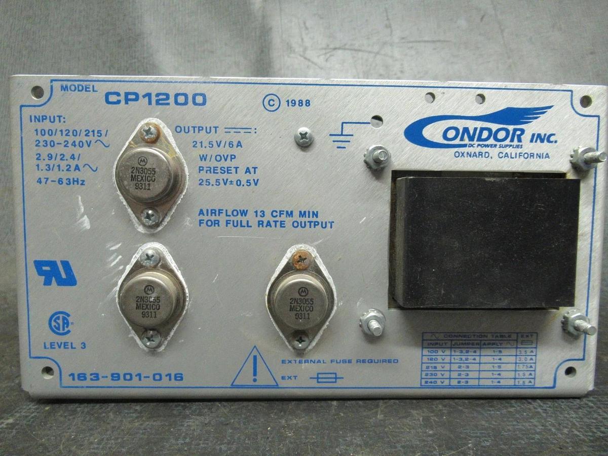 Used CONDOR POWER SUPPLY CP1200 163-901-016 240VAC 1.4A OUTPUT: 21.5VDC 5A