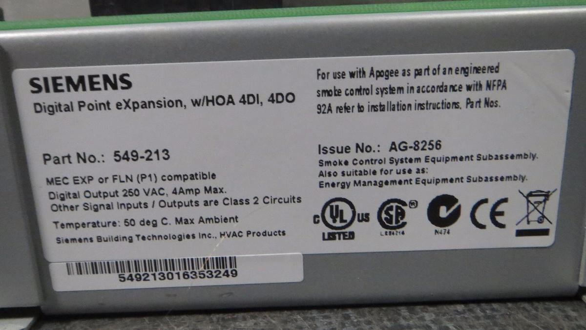 Used SIEMENS APOGEE DIGITAL POINT EXPANSION 4DI / 4DO   MODEL: 549-213