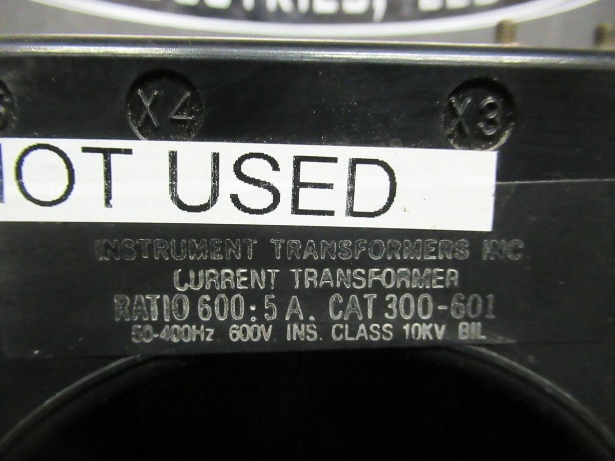 Used INSTRUMENT TRANSFORMERS INC CURRENT TRANSFORMER 300-601 CT 600:5 AMP 50 - 400 HZ