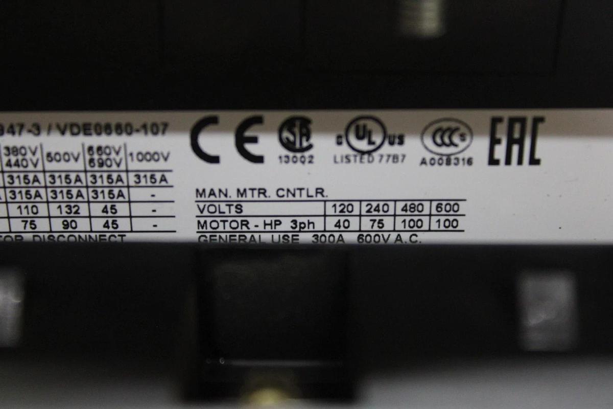 Used EATON DISCONNECT SWITCH P5-315 DE18F42042/000100 600 VOLT 300 AMP 100 HP