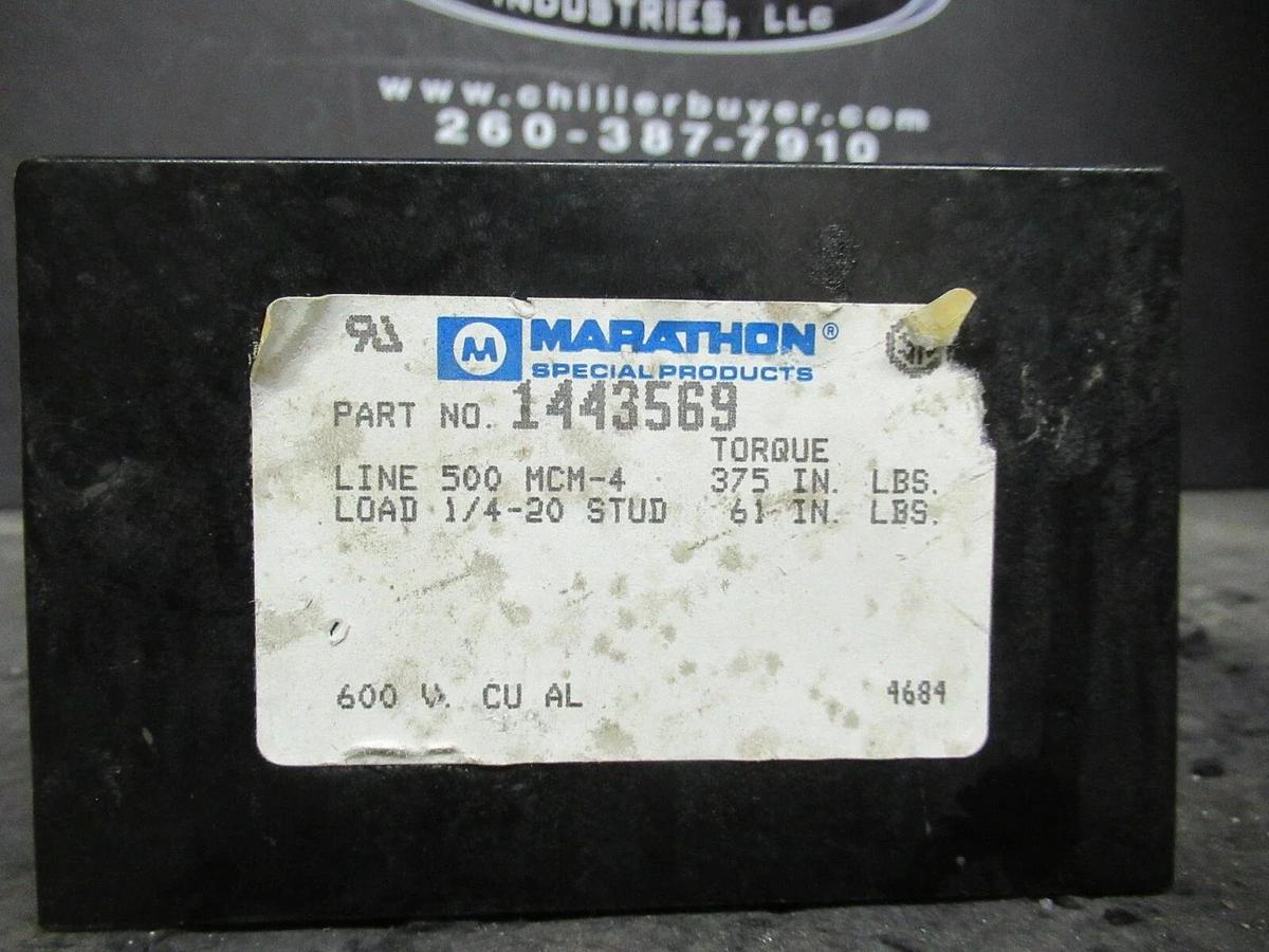 Used MARATHON 1443569 DISTRIBUTION LUG SET 380 AMP 500 MCM - 1/4-20 STUD 600 V 3 PH