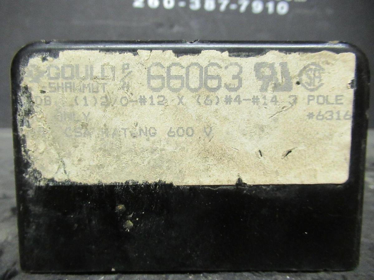 Used GOULD SHAWMUT 66063 POWER DISTRIBUTION LUG SET 600 V 3 POLE 2/0 - #12 X #4 - #14