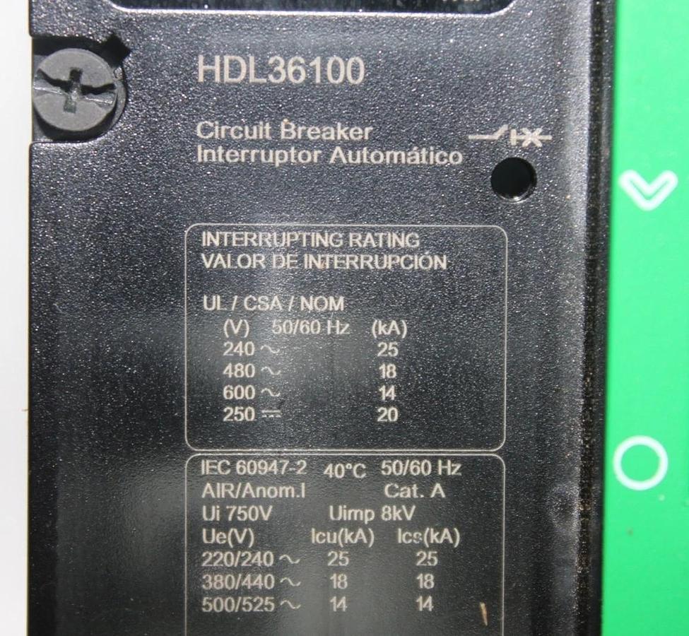 Used SQUARE D POWERPACT CIRCUIT BREAKER HDL36100 3-POLE 100 AMP 600 VAC *WARRANTY*