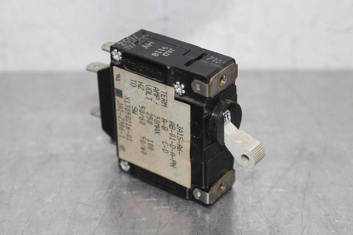 Used HEINEMANN CIRCUIT BREAKER JA1S-A6-AB-01-D-A-PN 30 AMP 250 VOLT 1-POLE