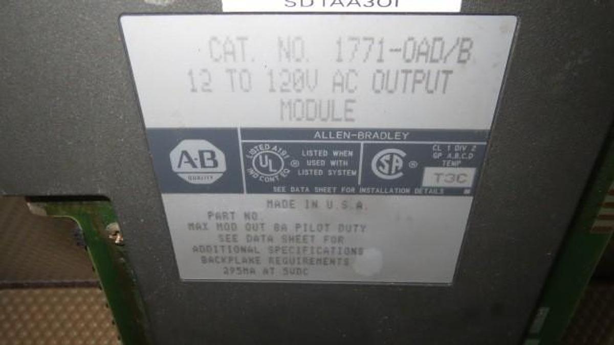 Used ALLEN BRADLEY 12 TO 120 VAC OUTPUT MODULE 8 AMP MODEL 1771-OAD/B **WARRANTY**