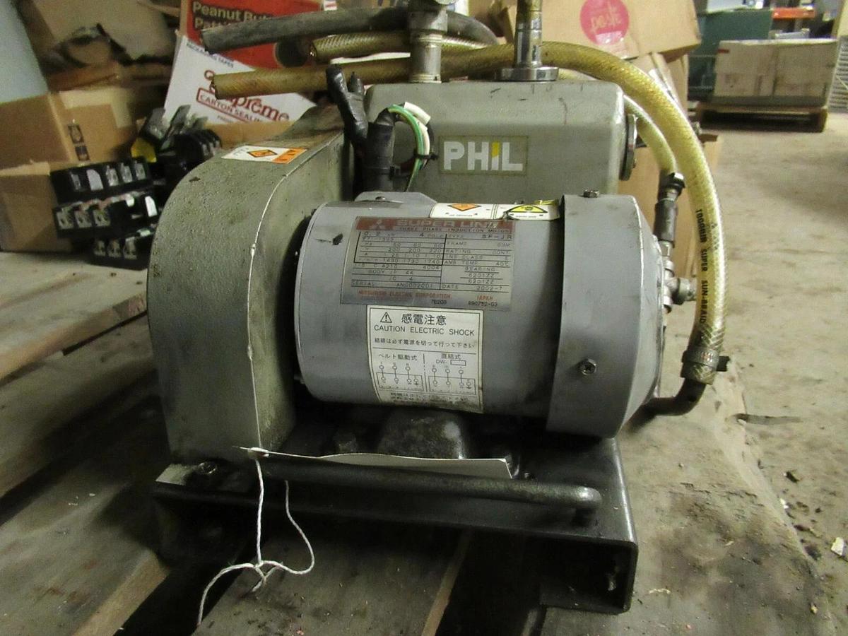Used SATO VAC PHIL OIL ROTARY VACUUM PUMP USW-50 W/ MITSUBISHI SUPERLINE SF-JR MOTOR