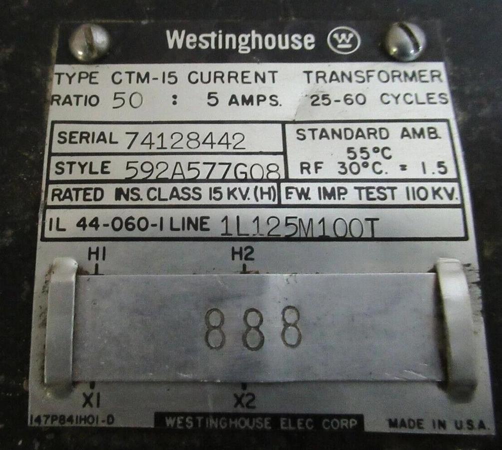 Used WESTINGHOUSE TRANSFORMER CTM-15 592A577G08 50:5 AMPS 25-60 CYCLES **WARRANTY**