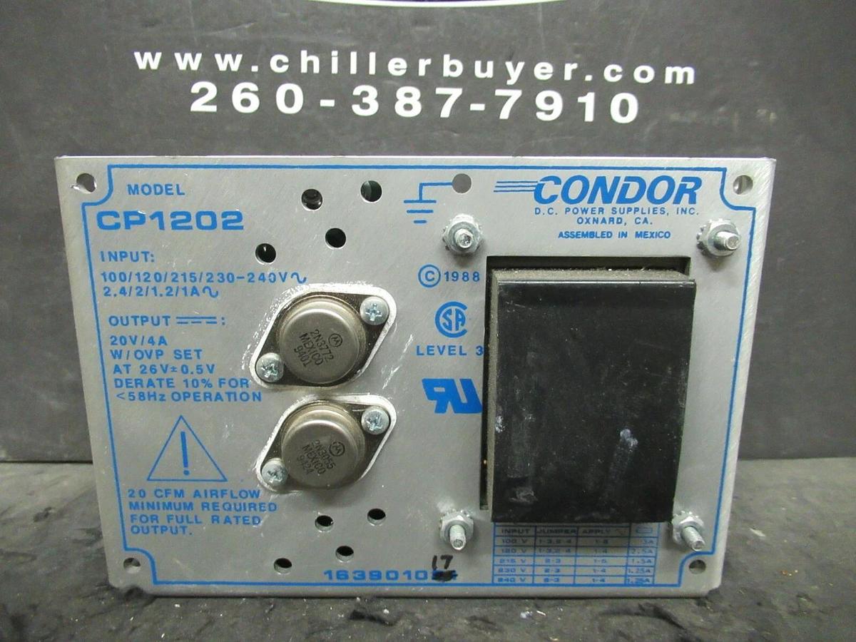 Used CONDOR DC POWER SUPPLY CP1202 IN 100/120/215/230-240 VAC OUT 20 VDC / 4 AMP