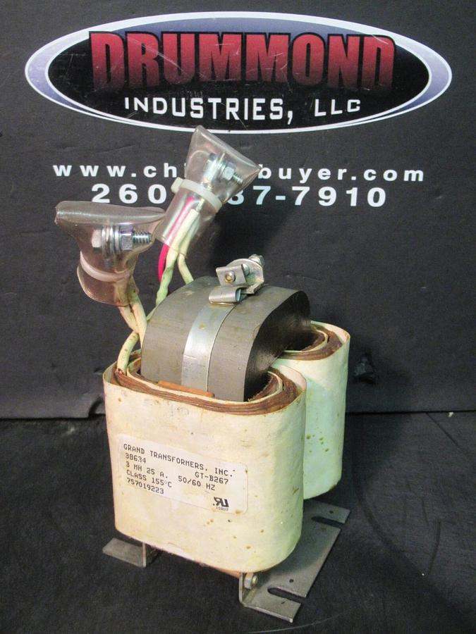 Used GRAND TRANSFORMERS INC 38634 / GT-B267 REACTOR 3.0 mH 25 AMP CLASS 155C 50/60 HZ