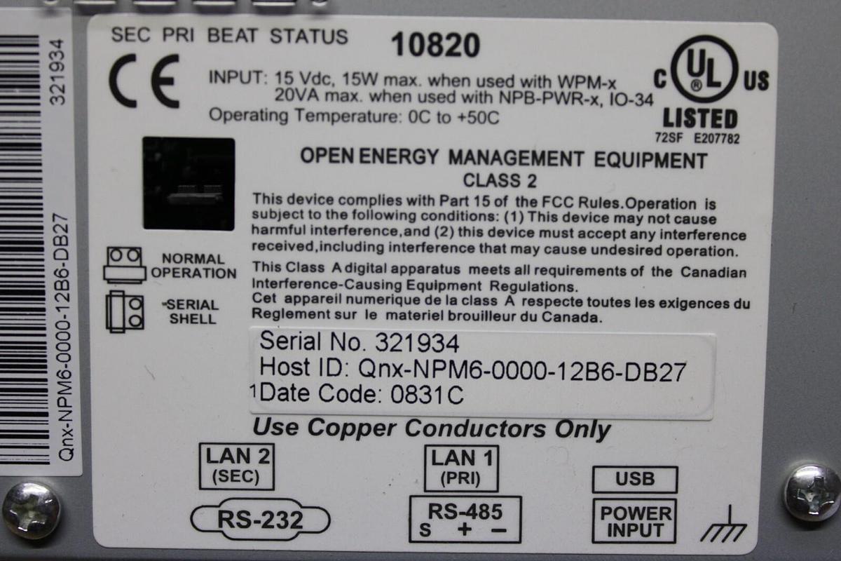 Used JOHNSON CONTROLS FACILITY EXPLORER LP-FX6011N-0 15 VDC 15 WATT 20 VA