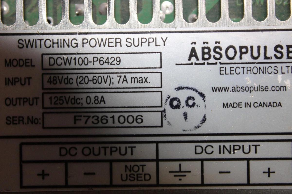 Used ABSOPULSE SWITCHING POWER SUPPLY DCW100-P6429 48 VDC 7 AMP **WARRANTY**