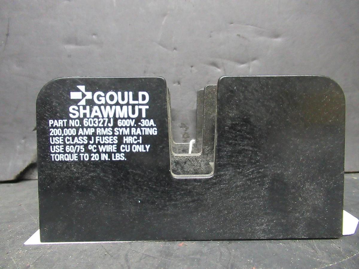 Used GOULD SHAWMUT FUSE BLOCK 60327J 600 VOLT 30 AMP CLASS J FUSES 2-POLE