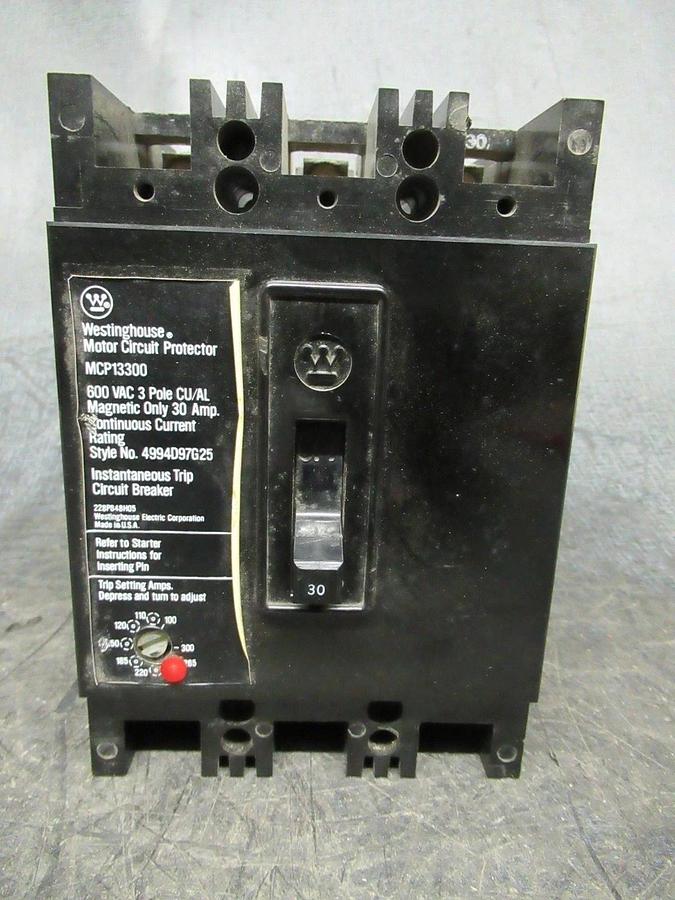 Used WESTINGHOUSE BREAKER MCP13300 600VAC 3 POLE 30A W/ LUGS **WARRANTY INCLUDED**