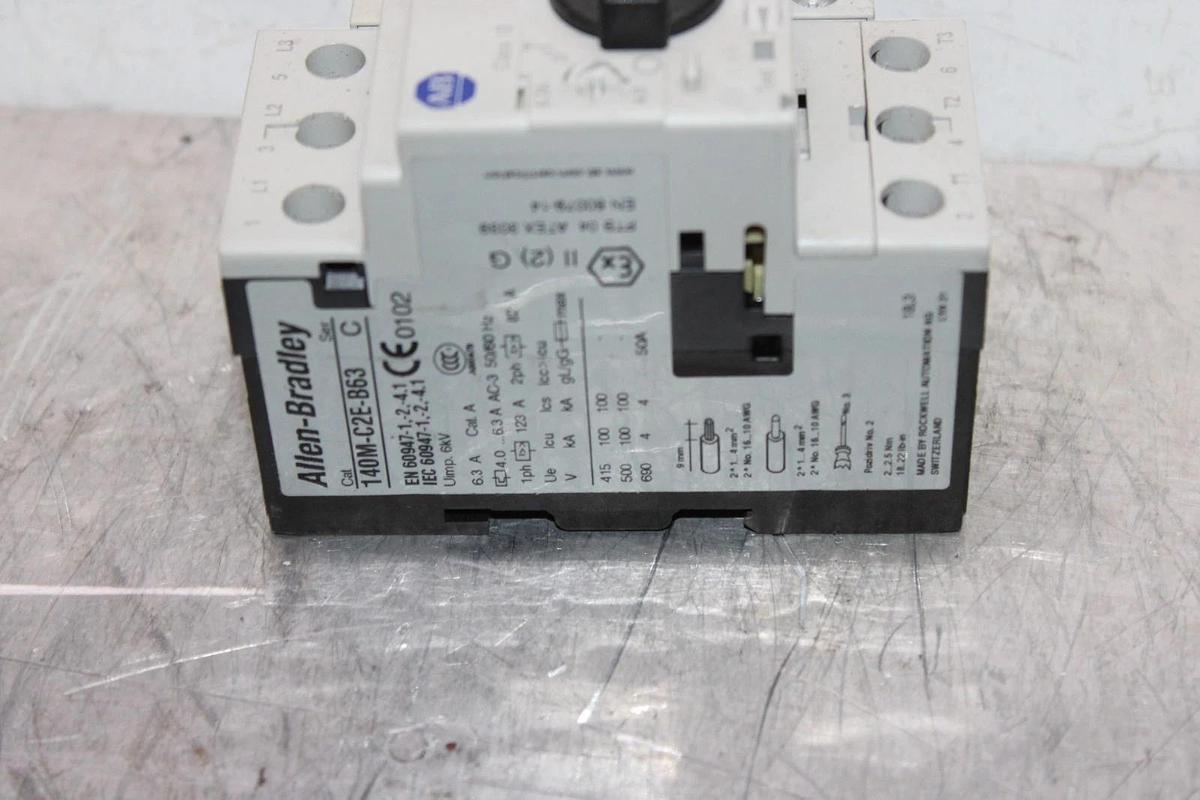 Used ALLEN BRADLEY MANUAL MOTOR STARTER 140M-C2E-B63 600 VAC 3-POLE 4 TO 6.3 AMP