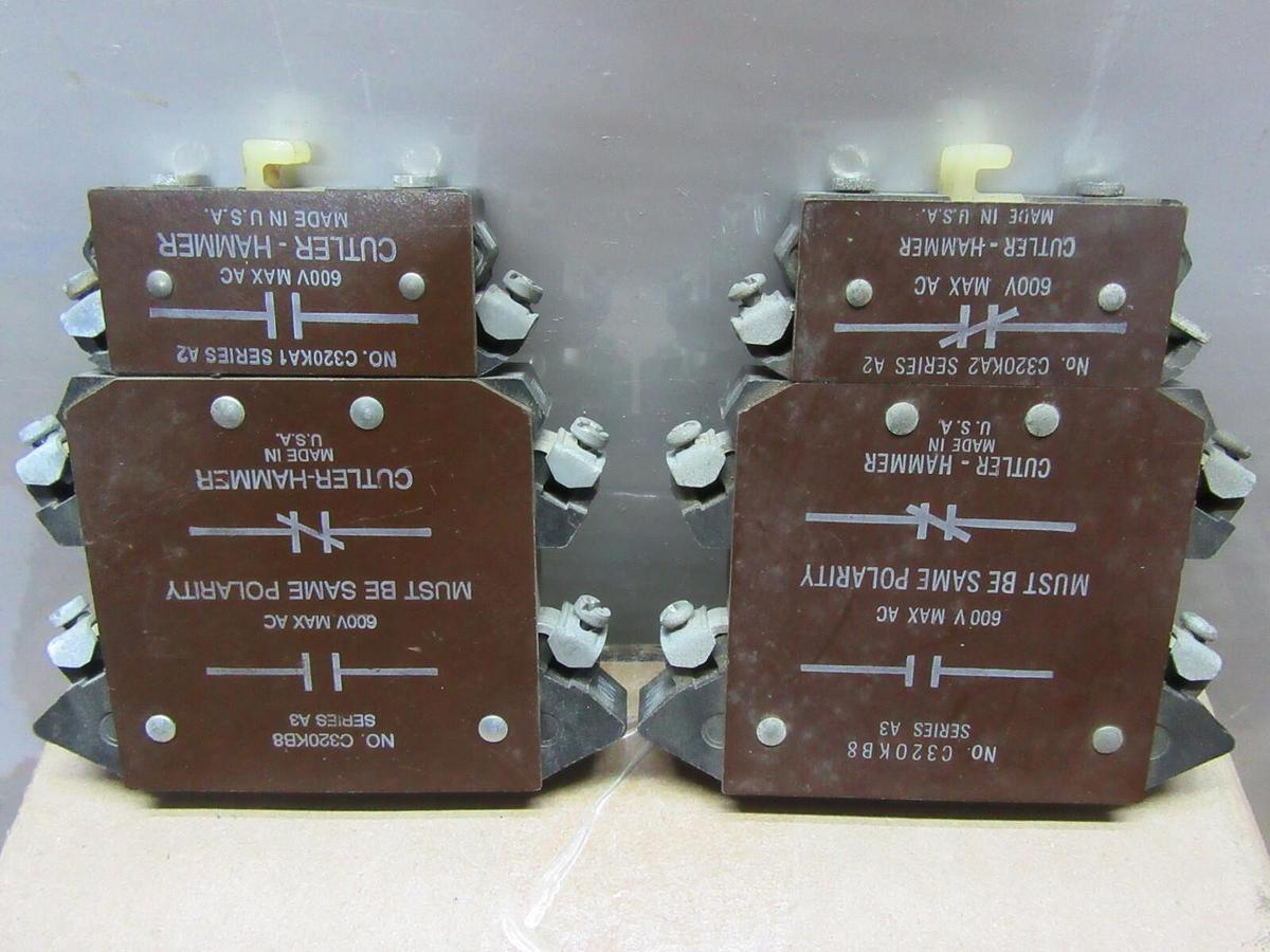 Used LOT OF 2 CUTLER-HAMMER AUXILIARY CONTACTS C320KB8 W/ C320KA2