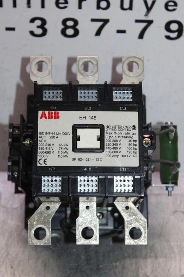 Used ABB CONTACTOR EH145C-YL11 200 AMP 600 VAC 3-POLE 125 HP COIL: 24 VDC