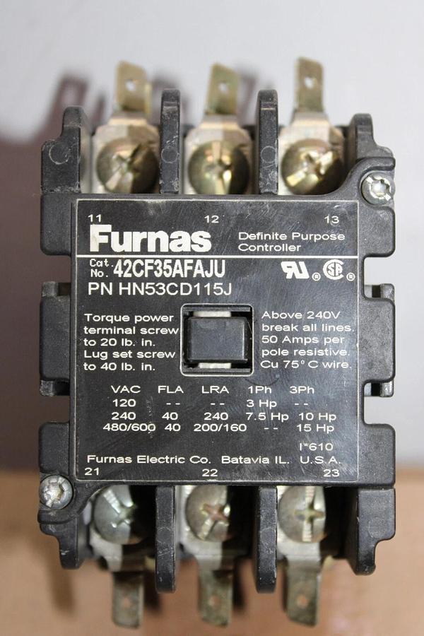 Used FURNAS CONTACTOR 42CF35AFAJU HN53CD115J 40 AMP 600 VAC COIL: 120V *LOT OF 2*