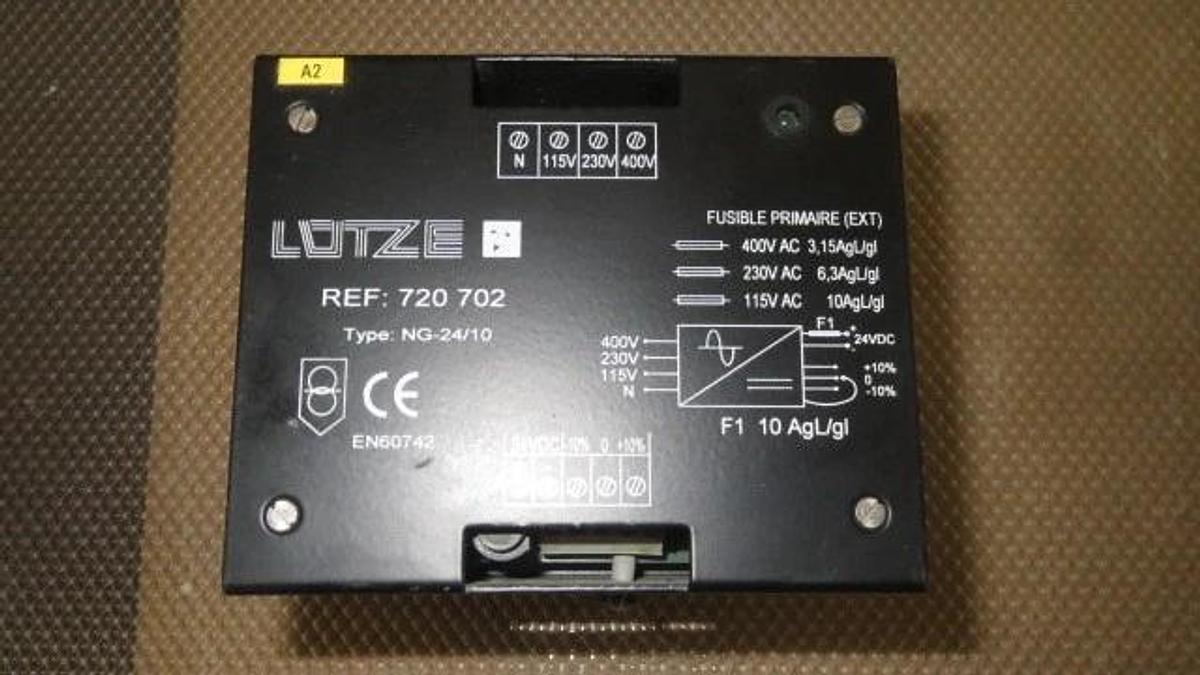 Used LUTZE POWER SUPPLY & TRANSFORMER 720-702 NG-24/10 INPUT: 400 VAC OUTPUT: 24 VDC
