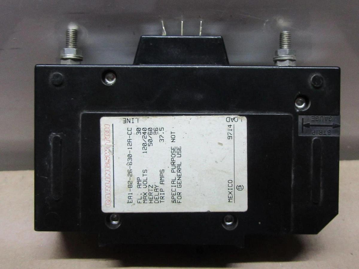 Used CARLING SWITCH EA1-B2-26-630-12A-CC 30 AMP 120/240 VAC 37.5 TRIP AMP 1-POLE