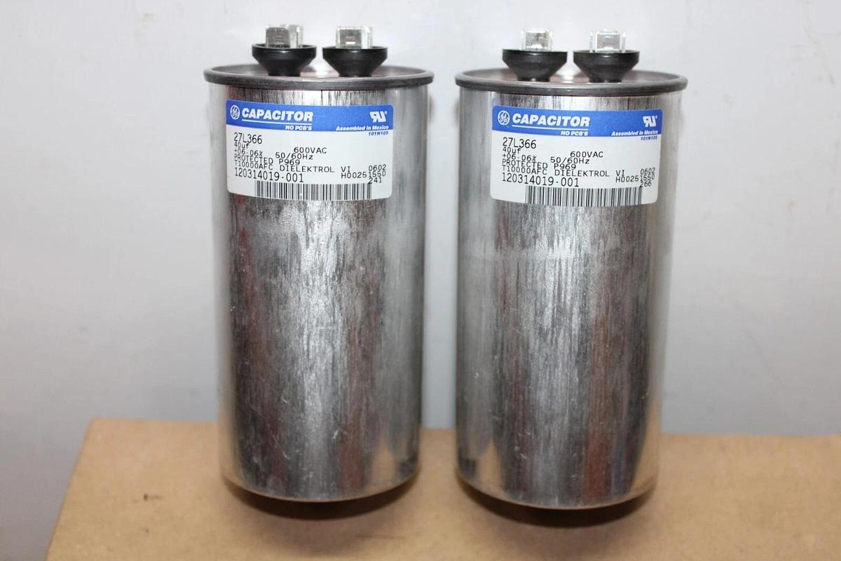 Used LOT OF 2 GE DIELEKTROL VI CAPACITOR 27L366 120314019-001 40 uF 600 VAC 50/60 HZ