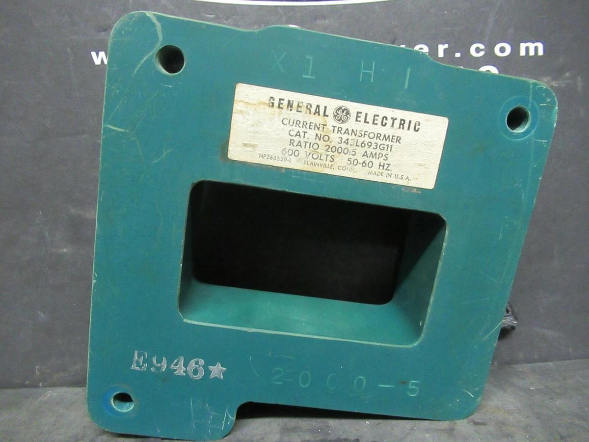 Used GENERAL ELECTRIC GE 343L693G11 CT CURRENT TRANSFORMER 2000:5 AMPS RATIO 600 VAC