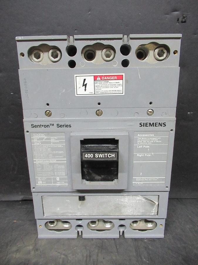 Used SIEMENS SENTRON MOLDED CASE SWITCH JXD63S400A 400 AMP 600 VAC 3-POLE