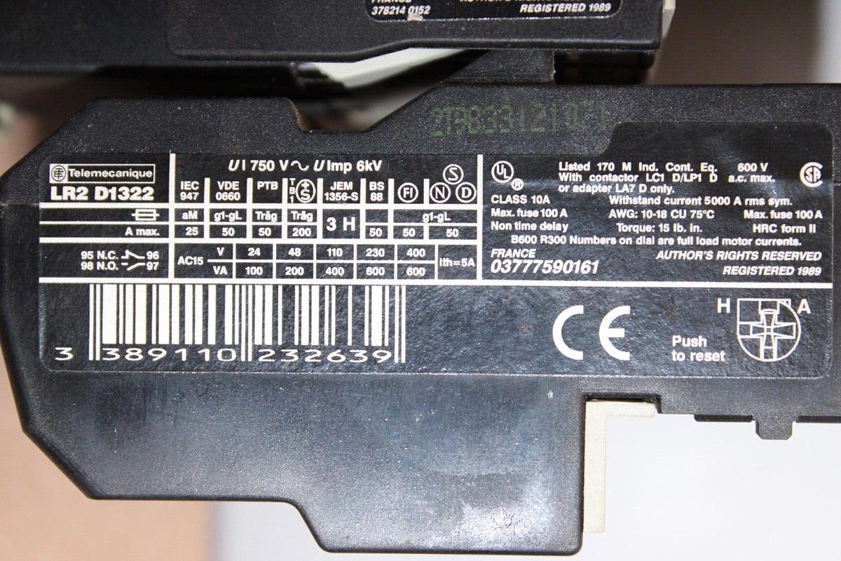 Used TELEMECANIQUE STARTER LC1-D25-10 600 VAC 40 AMP 20 HP 3-PHASE *WARRANTY*
