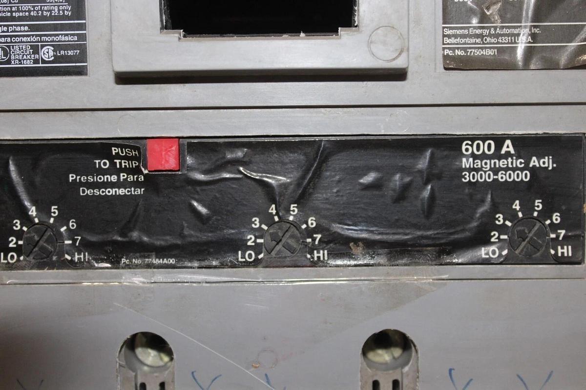 Used SIEMENS SENTRON CIRCUIT BREAKER JXD3B600H 600 AMP 600 VAC 3-POLE JXD6-A