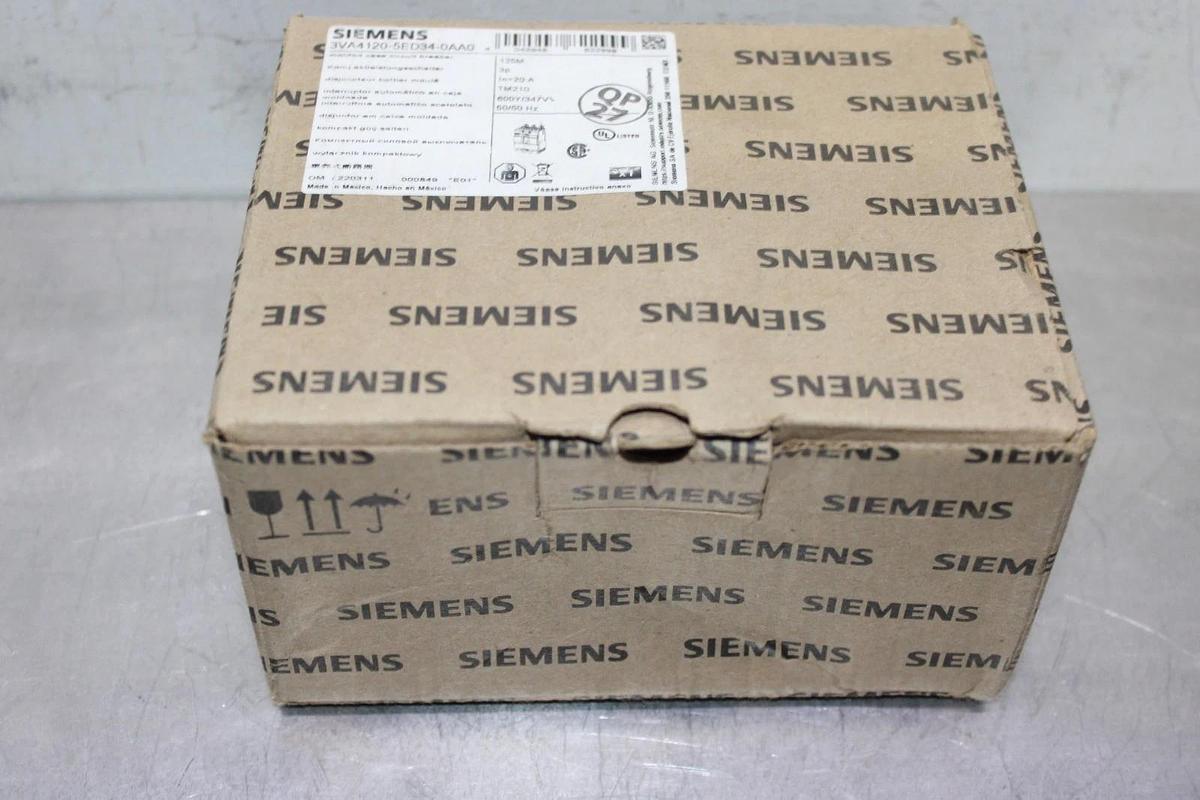 NIB SIEMENS CIRCUIT BREAKER 3VA4120-5ED34-0AA0 20 AMP 600 VOLT 3-POLE 125M FRAME
