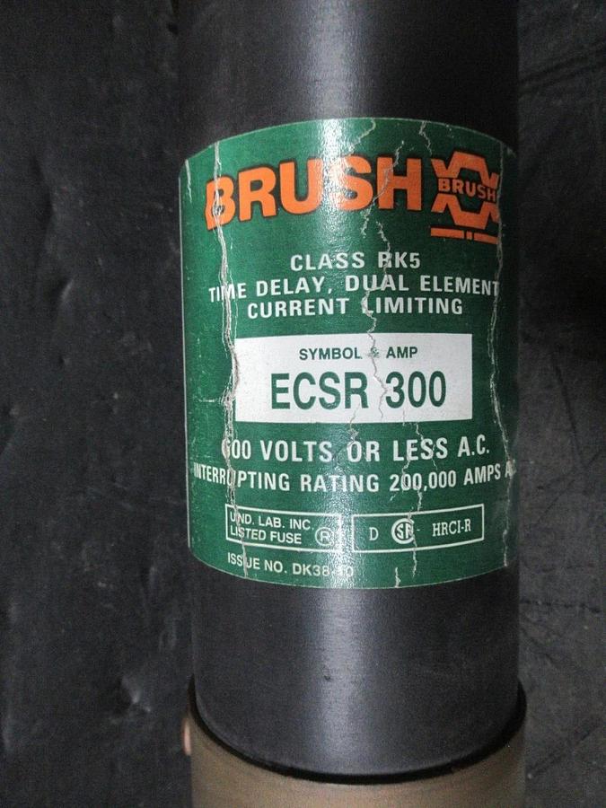 Used BRUSH DUAL-ELEMENT TIME-DELAY CURRENT-LIMITING FUSE ESCR-300 600 VAC 300 AMP