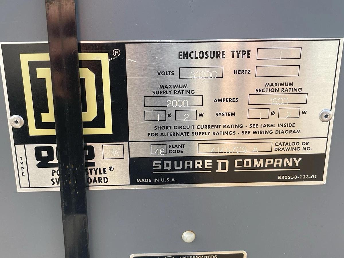 Used (1) SQUARE D SERVICE DISCONNECT 1600 AMP 300 VDC 1-PHASE 2-WIRE **WARRANTY**