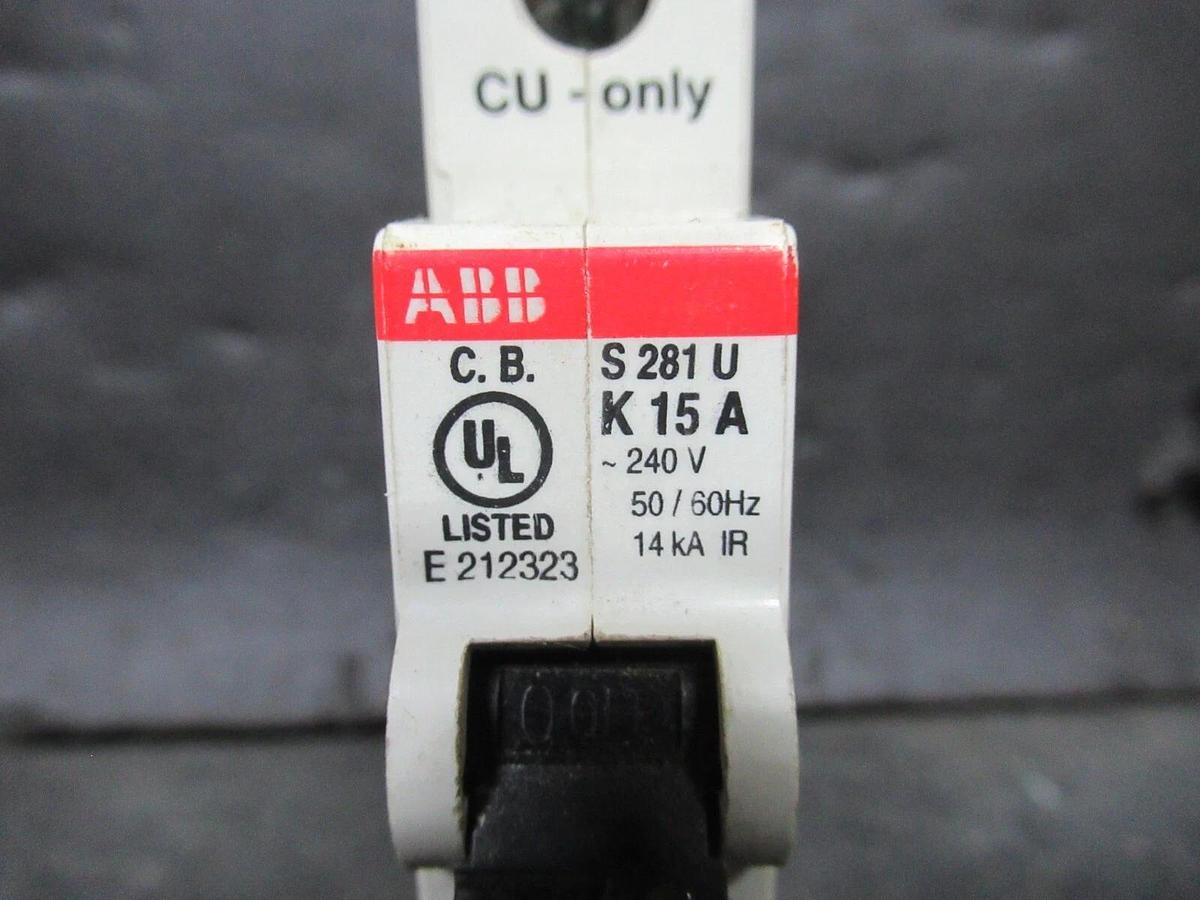 Used ABB CIRCUIT BREAKER S-281-U-K15A S281U-K15A 15 AMP 240 VAC E212323 **WARRANTY**