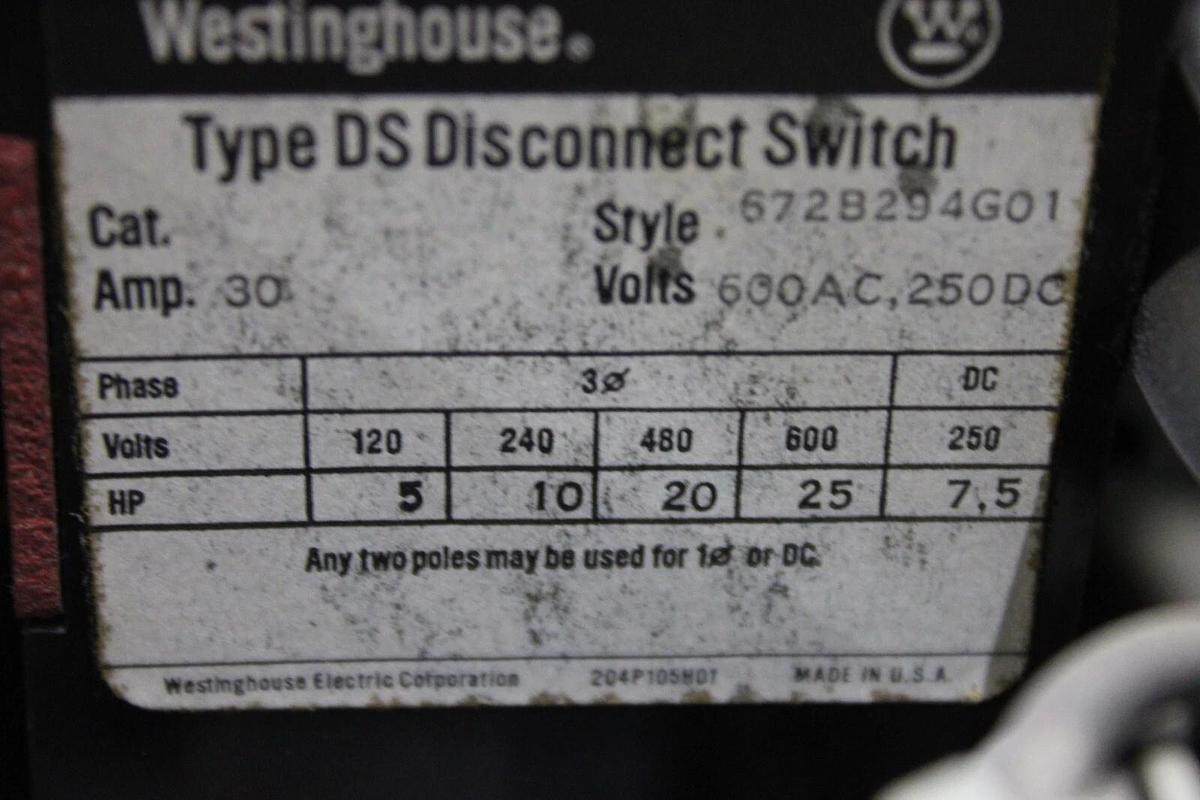 Used WESTINGHOUSE TYPE W MOTOR CONTROL BUCKET 12" SIZE 1 STARTER 27 AMP W/ DOOR