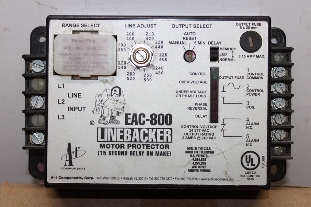 Used A1 COMPONENTS LINEBACKER MOTOR PROTECTOR EAC-800 277 VAC **WARRANTY**