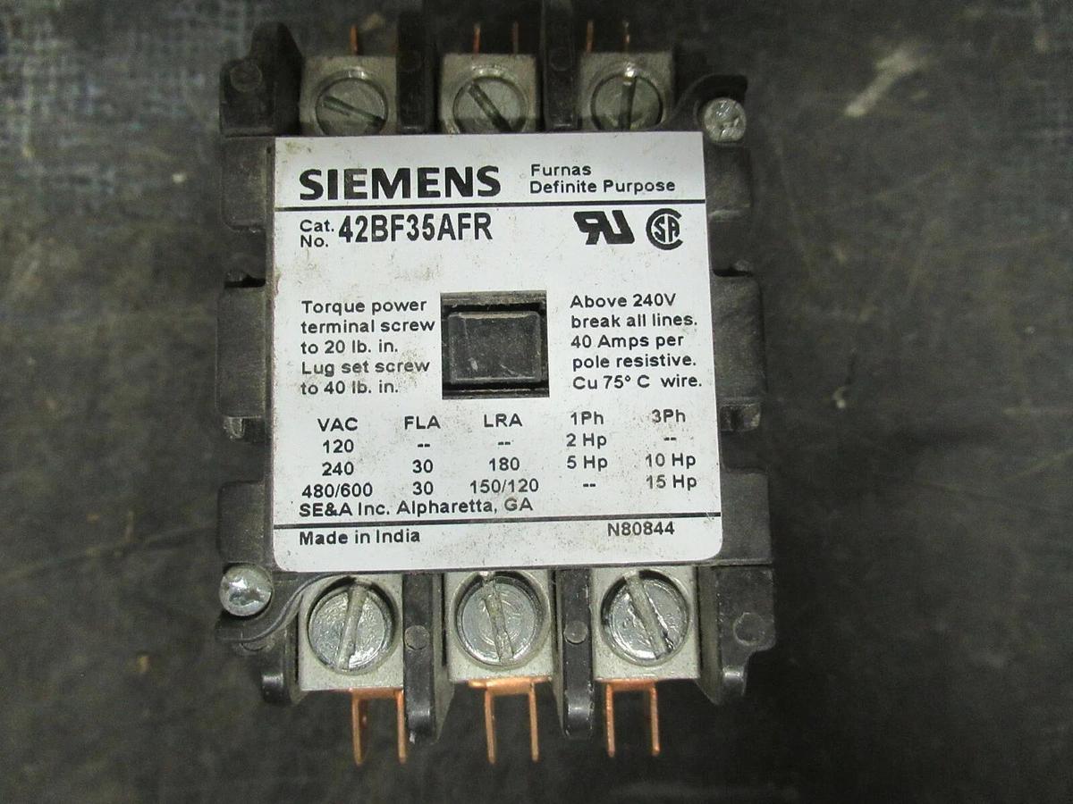 Used 30 AMP SIEMENS CONTACTOR 42BF35AFR 600 VAC 15 HP 40 AMP/RES **WARRANTY**