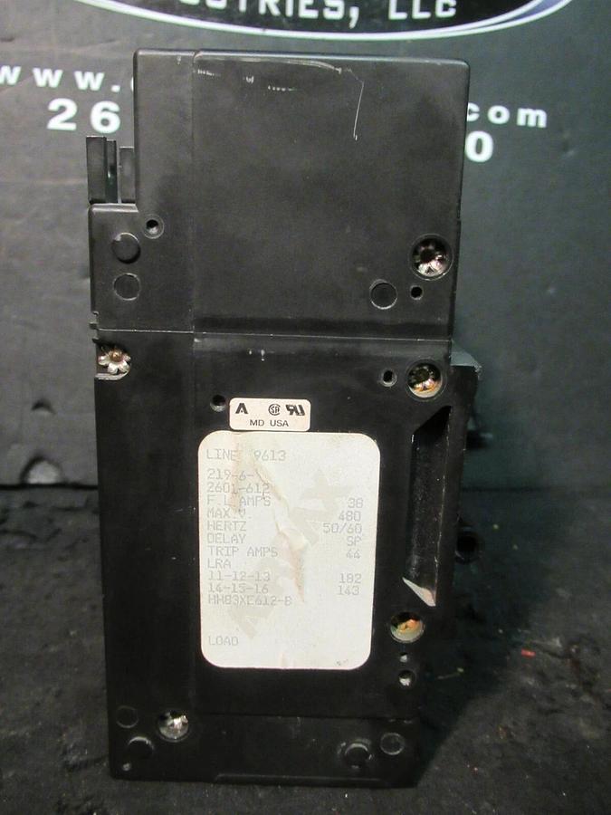Used AIRPAX 6 POLE 38 AMP BREAKER 480 VAC LINE 9613 219-6-2601-612 HH83XE612-B 44 A