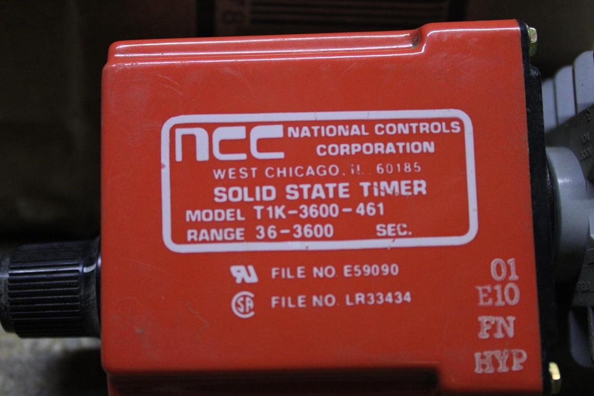 Used LOT OF 2 NCC SOLID STATE TIMER RELAY T1K-3600-461 36-3600 SECOND 120 VAC 10 AMP