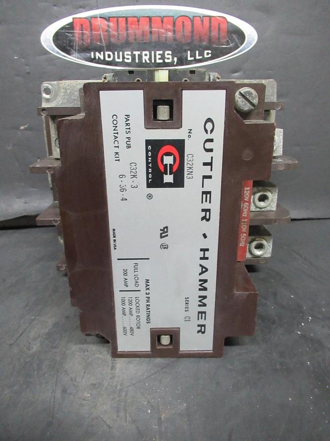 Used CUTLER-HAMMER CONTACTOR C32KN3 SER. C1 200 AMP 600V COIL: 110/120 V