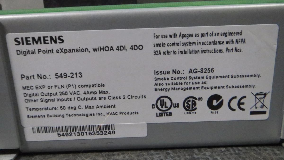 Used SIEMENS APOGEE DIGITAL POINT EXPANSION 4DI / 4DO MODEL: 549-213