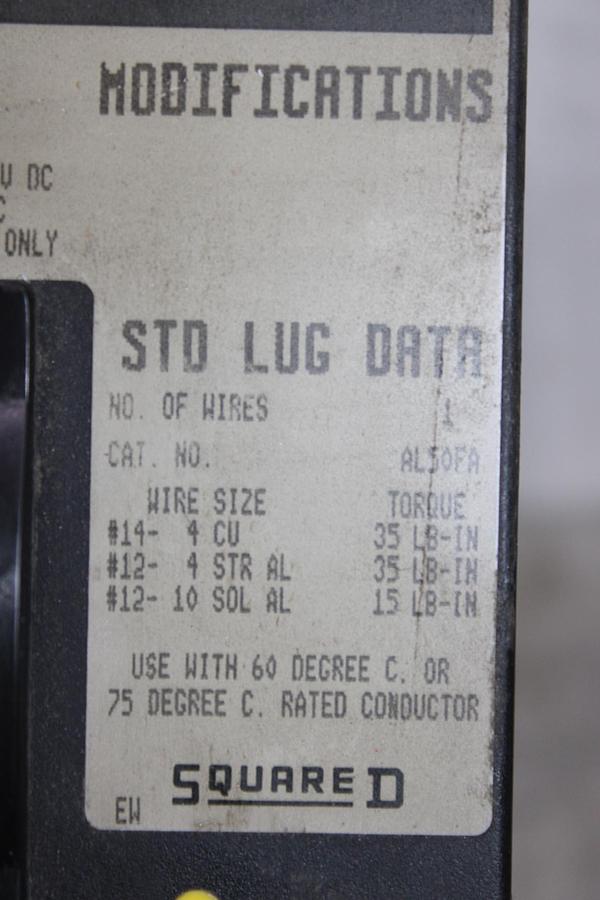 Used SQUARE D I-LINE CIRCUIT BREAKER FH36020 20 AMP 600 VOLT 3-POLE