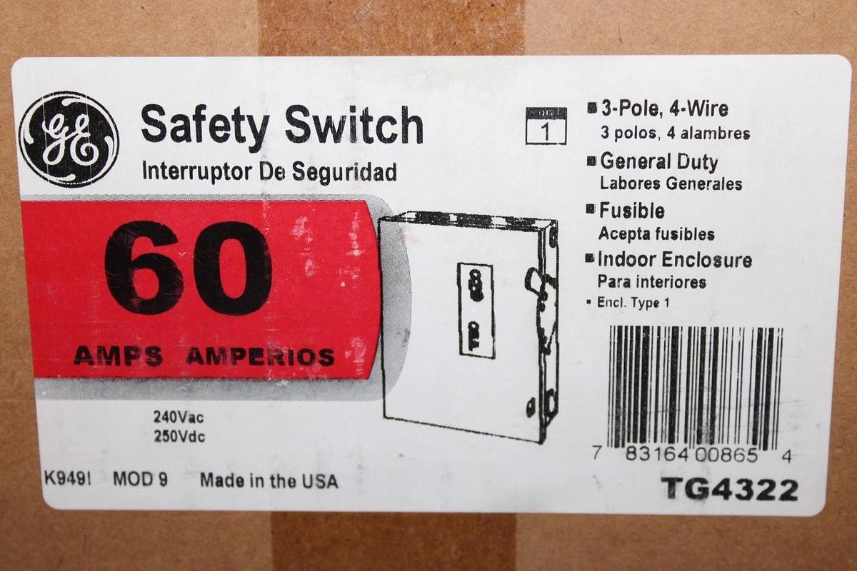 NIB GENERAL ELECTRIC GENERAL DUTY SAFETY SWITCH TG4322 60 AMP 240 VAC 3-POLE