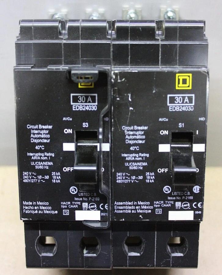 Used (1) SQUARE D EDB CIRCUIT BREAKER EDB24030 30 AMP 2-POLE 480/277 VAC