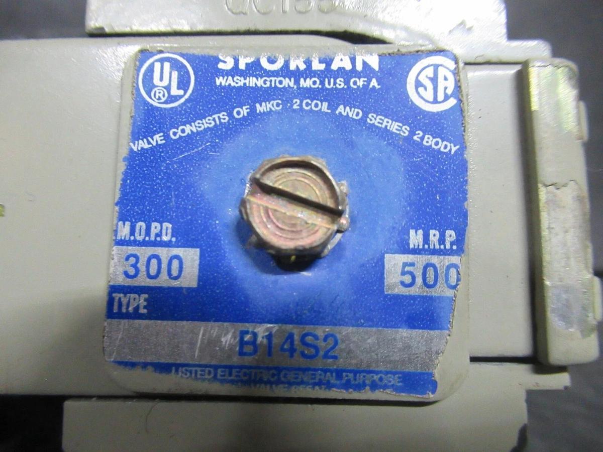 Used SPORLAN SOLENOID VALVE B14S2 300 MOPD 500 MRP **WARRANTY INCLUDED**