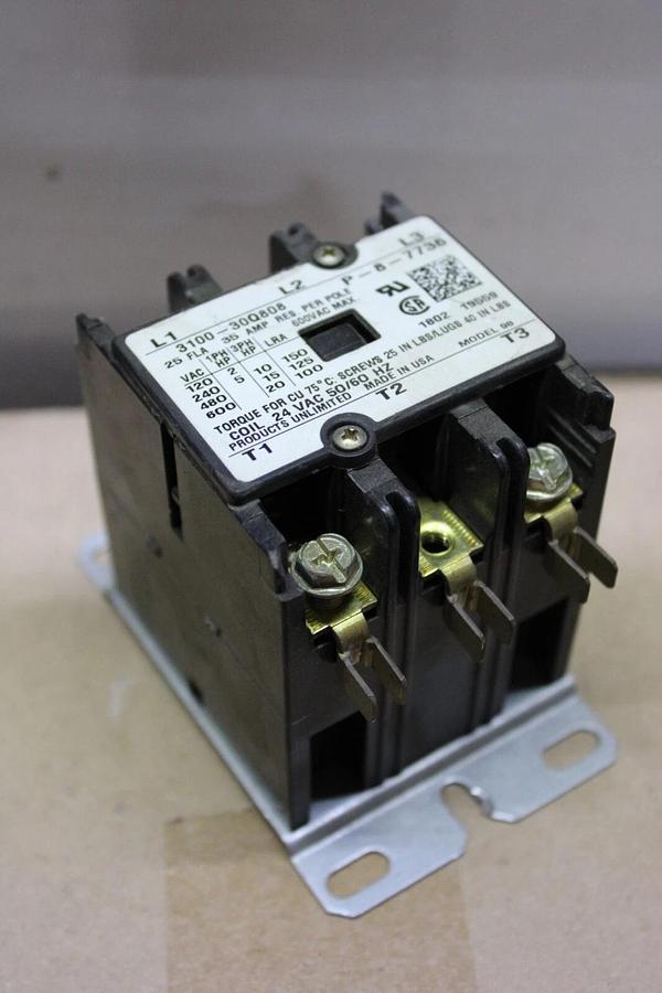 Used PRODUCTS UNLIMITED CONTACTOR 3100-30Q808 600 VAC 25 AMP 20 HP *WARRANTY*