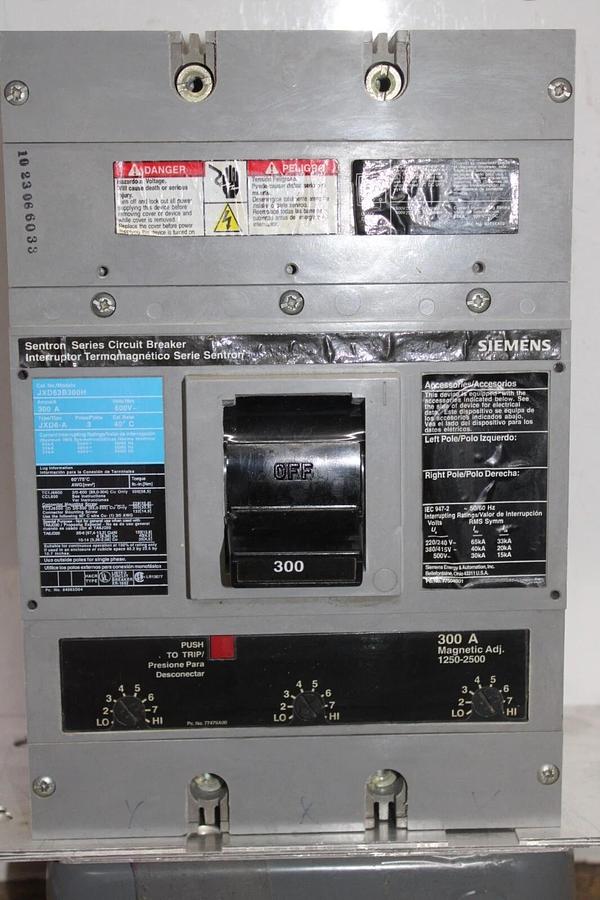 Used SIEMENS SENTRON CIRCUIT BREAKER JXD3B300H 300 AMP 600 VAC 3-POLE JXD6-A